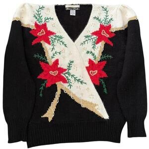 Dana Scott Vintage Poinsettia Christmas Sweater – Size L